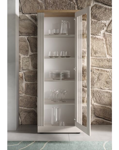 Vitrine 1 porte sans éclairage COUNTRY plateau en chêne cadiz, chêne blanc meringué - 72x192x44 cm