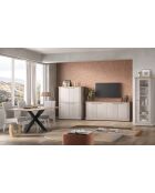 Vitrine 1 porte sans éclairage COUNTRY plateau en chêne cadiz, chêne blanc meringué - 72x192x44 cm