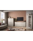 Vitrine 1 porte sans éclairage COUNTRY plateau en chêne cadiz, chêne blanc meringué - 72x192x44 cm