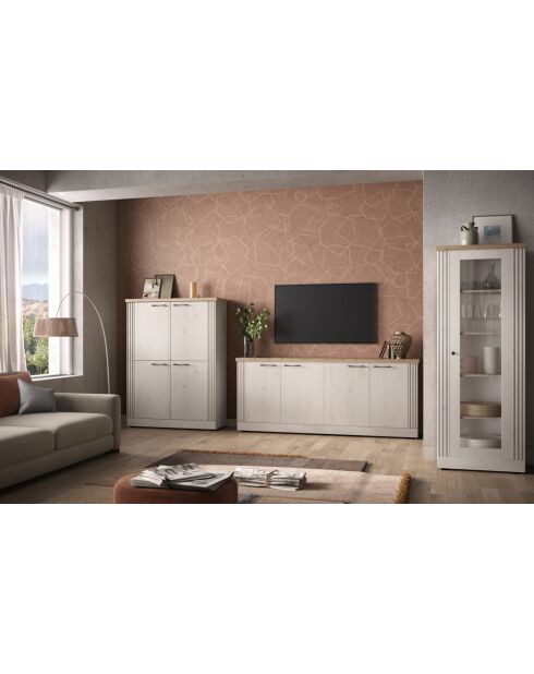 Vitrine 1 porte sans éclairage COUNTRY plateau en chêne cadiz, chêne blanc meringué - 72x192x44 cm