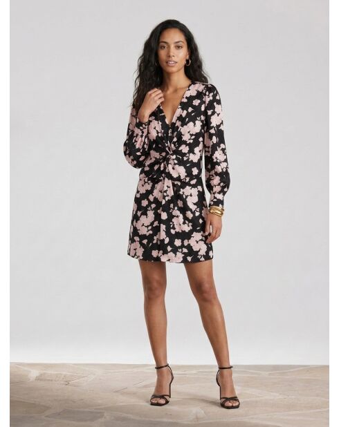 Robe courte à manches longues en jacquard black/pink