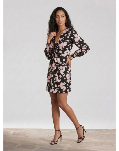 Robe courte à manches longues en jacquard black/pink