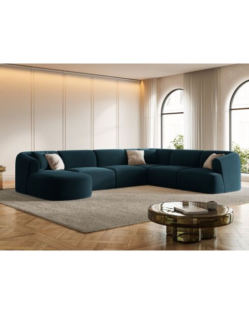 Talia Modulares Ecksofa aus Samt mit Panoramablick für 7 Personen, Petrol Deep Petrol, 330 x 255 x 70 cm