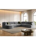 Talia 7-zitsbank in grijs fluweel, modulaire panoramische hoekbank, rechts, 330x255x70 cm