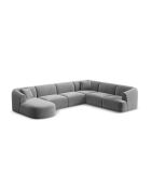 Talia 7-zitsbank in grijs fluweel, modulaire panoramische hoekbank, rechts, 330x255x70 cm