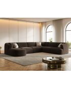Talia 7-zits chocoladekleurige modulaire panoramische fluwelen hoekbank met rechte hoek - 330x255x70 cm