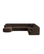 Talia 7-zits chocoladekleurige modulaire panoramische fluwelen hoekbank met rechte hoek - 330x255x70 cm