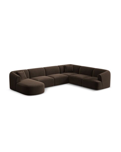 Talia 7-zits chocoladekleurige modulaire panoramische fluwelen hoekbank met rechte hoek - 330x255x70 cm