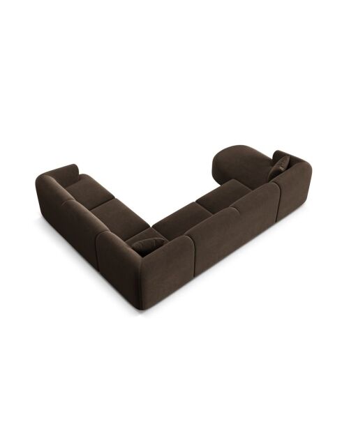 Talia 7-zits chocoladekleurige modulaire panoramische fluwelen hoekbank met rechte hoek - 330x255x70 cm