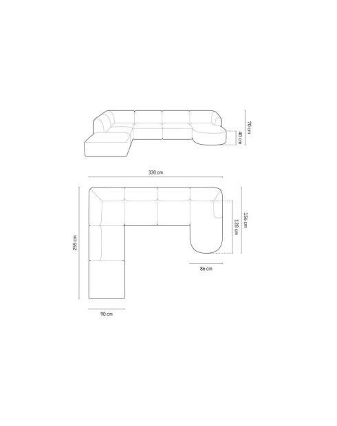 Talia 7-zits grijze modulaire panoramische hoekbank rechts - 330x255x70 cm