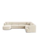 Canapé D'Angle Droit Panoramique Modulable En Velours Talia 7 Places Beige Clair - 330x255x70 cm