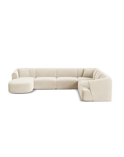 Canapé D'Angle Droit Panoramique Modulable En Velours Talia 7 Places Beige Clair - 330x255x70 cm