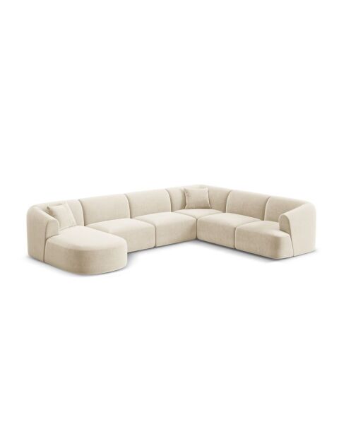 Canapé D'Angle Droit Panoramique Modulable En Velours Talia 7 Places Beige Clair - 330x255x70 cm