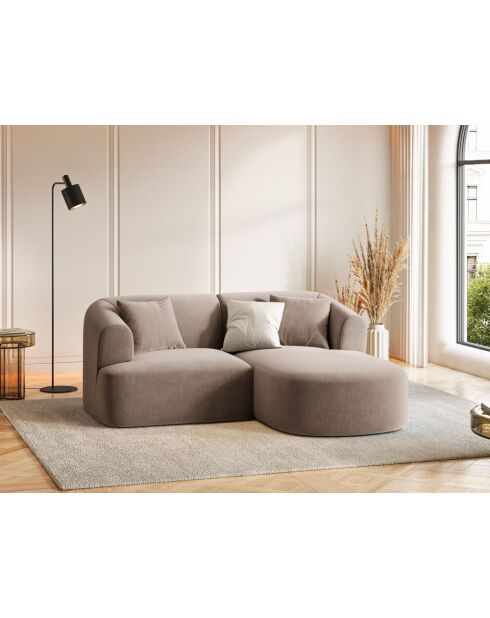 Talia Modulares Ecksofa aus Samt für rechts, 180 x 156 x 70 cm, Dunkelbeige