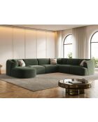 Talia 7-zitsbank in groen fluweel, modulaire panoramische hoekbank, rechts, 330x255x70 cm