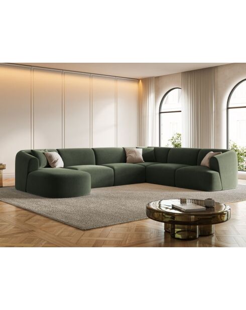 Talia 7-zitsbank in groen fluweel, modulaire panoramische hoekbank, rechts, 330x255x70 cm