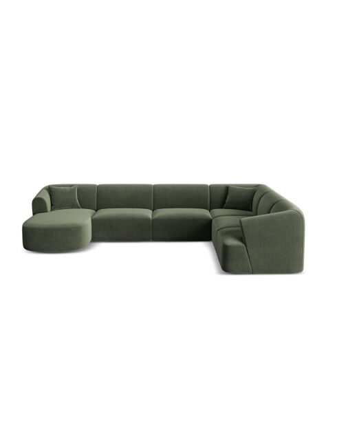 Talia 7-zitsbank in groen fluweel, modulaire panoramische hoekbank, rechts, 330x255x70 cm