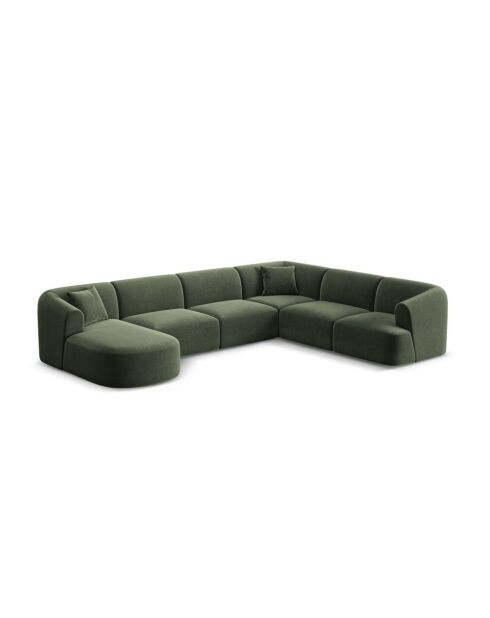 Talia 7-zitsbank in groen fluweel, modulaire panoramische hoekbank, rechts, 330x255x70 cm