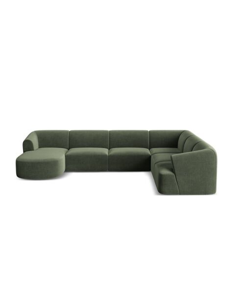 Talia 7-zitsbank in groen fluweel, modulaire panoramische hoekbank, rechts, 330x255x70 cm