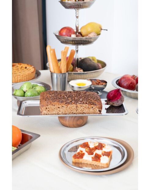Présentoir pour aliments BSM1017 argent//bois - 33x13x5 cm
