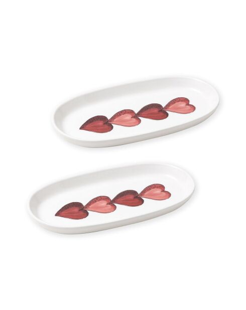 Lot de 2 plats de service LUV0019 blanc/rouge - 26x14x3 cm