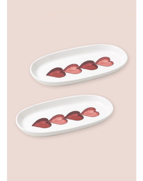 Lot de 2 plats de service LUV0019 blanc/rouge - 26x14x3 cm