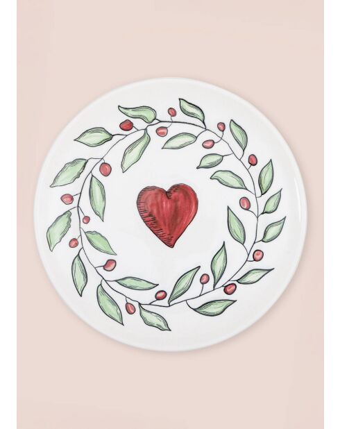 Lot de 6 assiettes de service LUV0026 blanc/rouge/vert - 26x26x1 cm