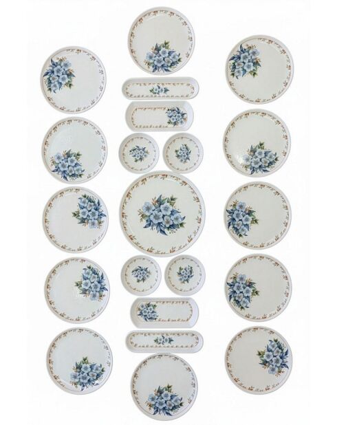 Frühstücksset Flower blau/weiß - 21-teilig
