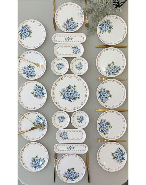 Frühstücksset Flower blau/weiß - 21-teilig