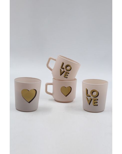 Mugs en verre Golden Love crème - 4 pièces
