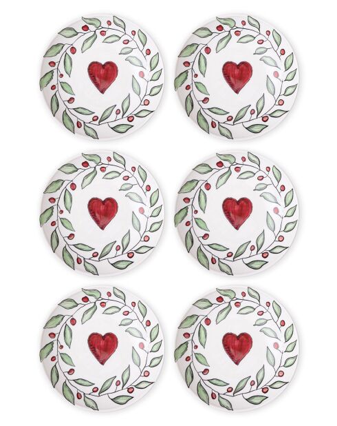 Set mit 6 Desserttellern LUV0002 weiß/rot/grün - 19x19x1 cm