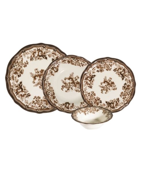 Service de table en porcelaine Velour Brown Fulya 24 Ytkm blanc/brun - 24 pièces