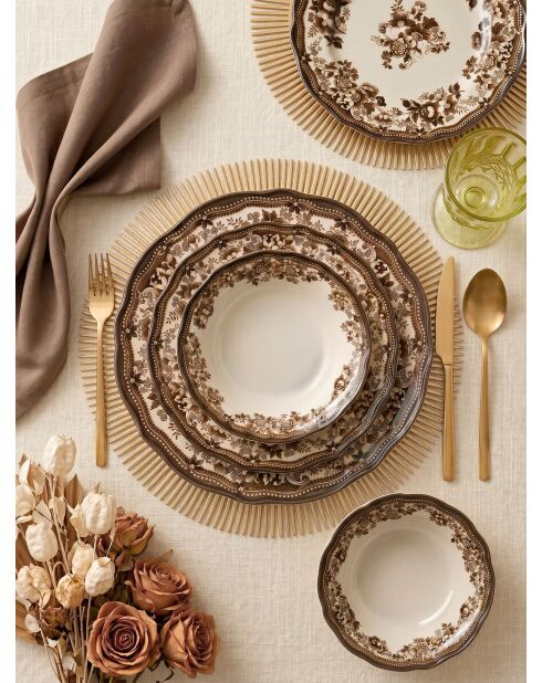 Service de table en porcelaine Velour Brown Fulya 24 Ytkm blanc/brun - 24 pièces