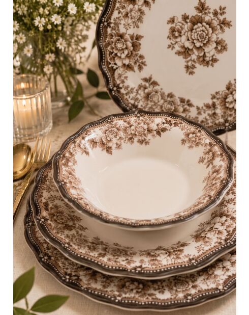 Service de table en porcelaine Velour Brown Fulya 24 Ytkm blanc/brun - 24 pièces