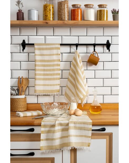 Lot de 4 serviettes à main en coton Bella moutarde - 45x65 cm