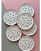 Lot de 6 assiettes à dessert Cherry rose/blanc/rouge - 20x20x2 cm