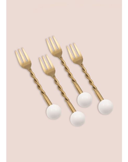 Lot de 4 fourchettes CKB0277 or/blanc - 14x2x1 cm