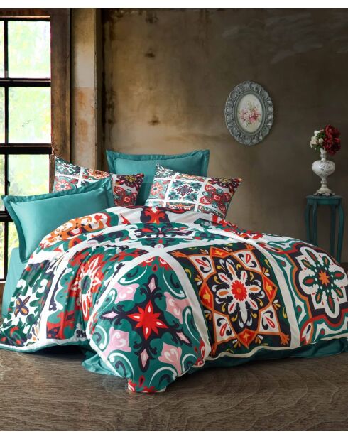 477 Groen/wit/rood/roze/bruin kingsize dekbedovertrekset