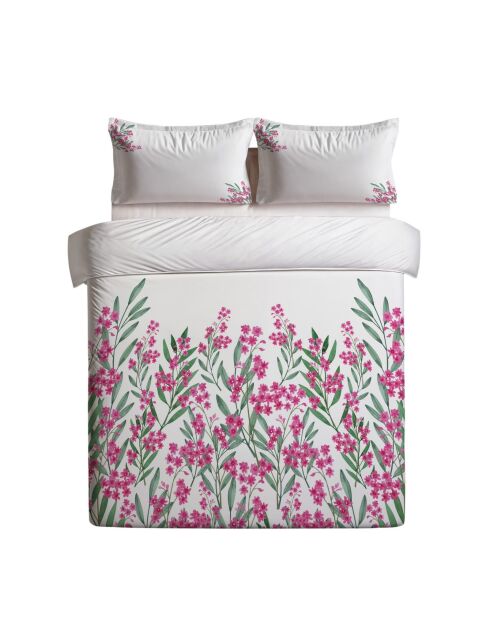Creme/groen/roze Magnolia kingsize katoenen dekbedovertrekset
