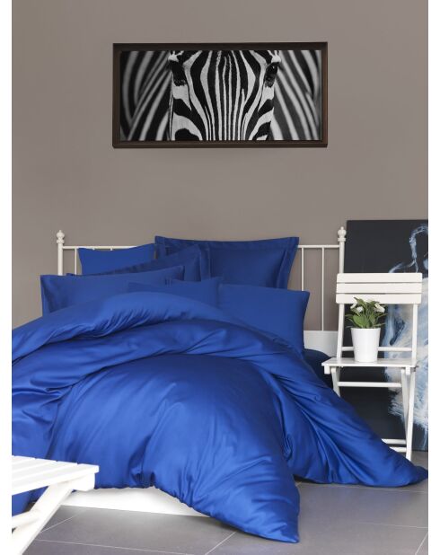 Dunkelblaues Kingsize-Spannbetttuch aus Satin — 160 x 200 + 30 cm