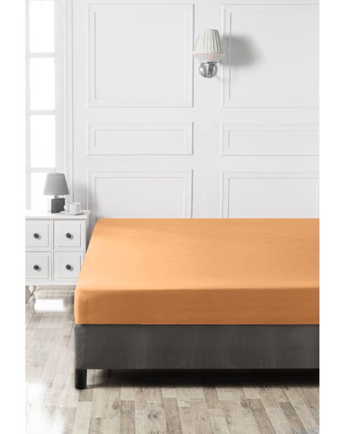 Drap-housse modèle 1 place en coton ranforcé orange pâle