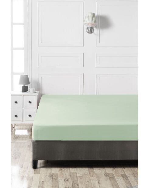 Drap-housse modèle 1 place en coton ranforcé vert clair