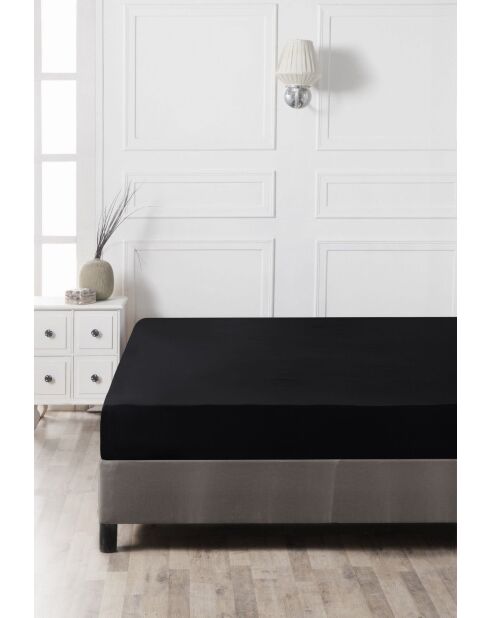 Kingsize-Spannbetttuch aus schwarzer, verstärkter Baumwolle, 160 x 200 + 30 cm
