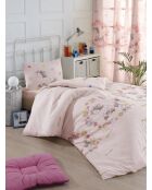 Einhorniges 1-Sitzer-Bettbezug-Set aus Baumwolle, rosa/beige
