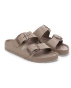 Arizona Eva Taupe grijze smalle sandalen met grote gesp