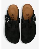 Sabots Boston suede en cuir noirs étroit