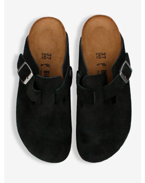 Sabots Boston suede en cuir noirs étroit