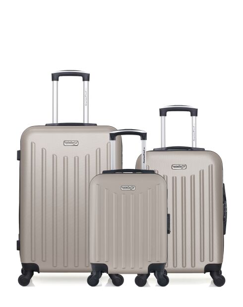 Lot de 3 - Valise weekend et 2 valises cabine 4 roues simples Brooklyn beiges - M/S/XXS