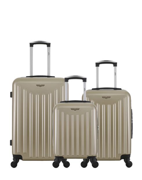 Lot de 3 - Valise weekend et 2 valises cabine 4 roues simples Brooklyn beiges - M/S/XXS