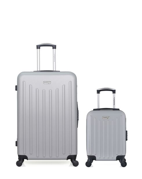 Lot de 2 - Valise grand format et valise cabine 4 roues simples Brooklyn grises - L/XXS